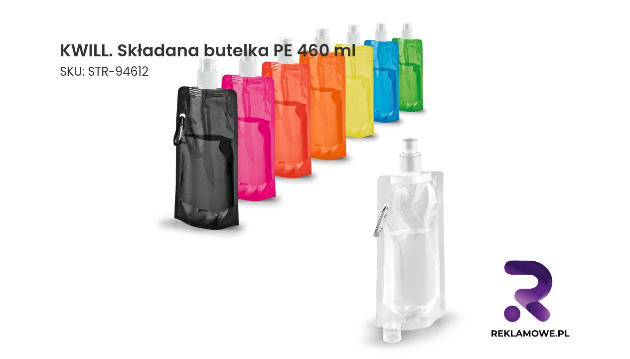 KWILL. Składana butelka PE 460 ml Pojemna i składana butelka KWILL 460 ml w kolorze przezroczystym