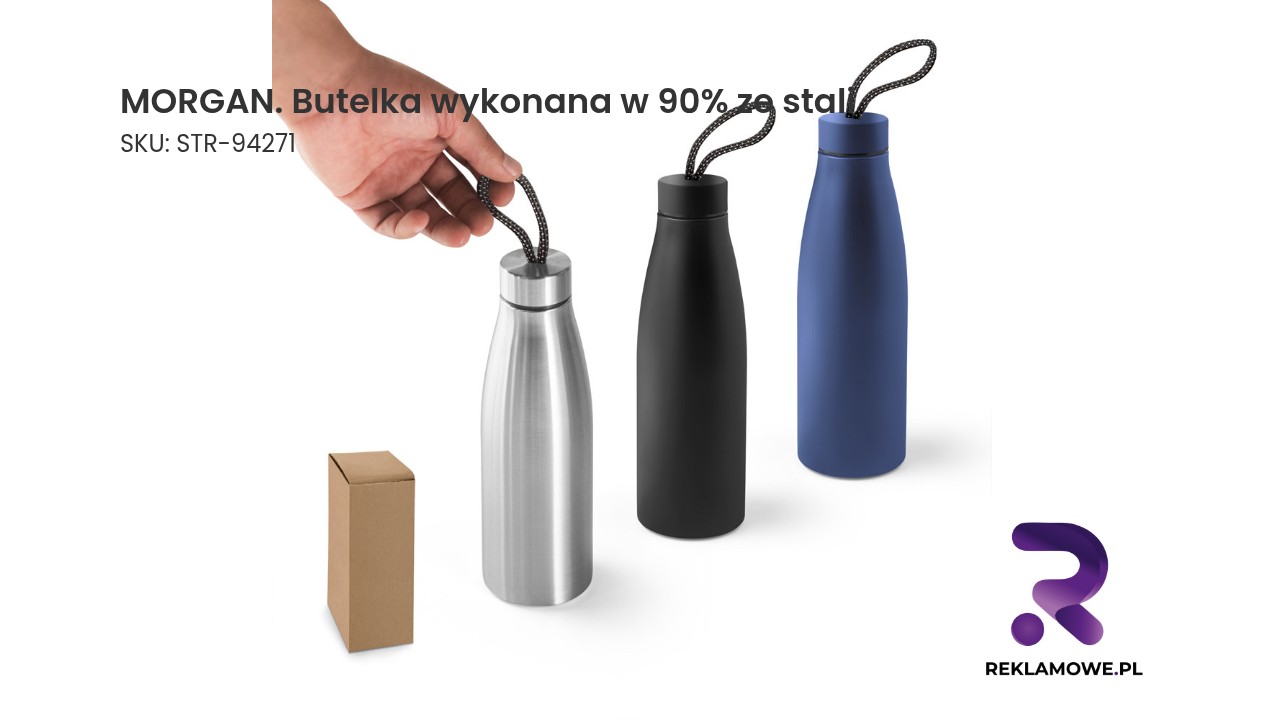 MORGAN. Butelka wykonana w 90% ze stali nierdzewnej pochodzącej z recyklingu 710 mL Butelka marki MORGAN wykonana w 90% ze stali nierdzewnej