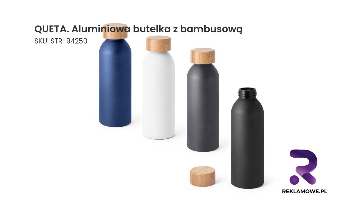 Elegancka aluminiowa butelka QUETA z bambusową nakrętką