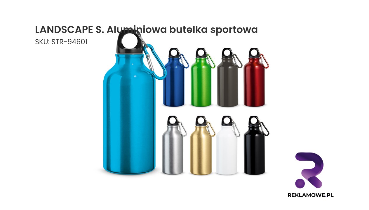 LANDSCAPE S. Aluminiowa butelka sportowa z karabińczykiem 400 ml LANDSCAPE S. Aluminiowa butelka sportowa – lekka butelka aluminiowa do aktywności sportowej