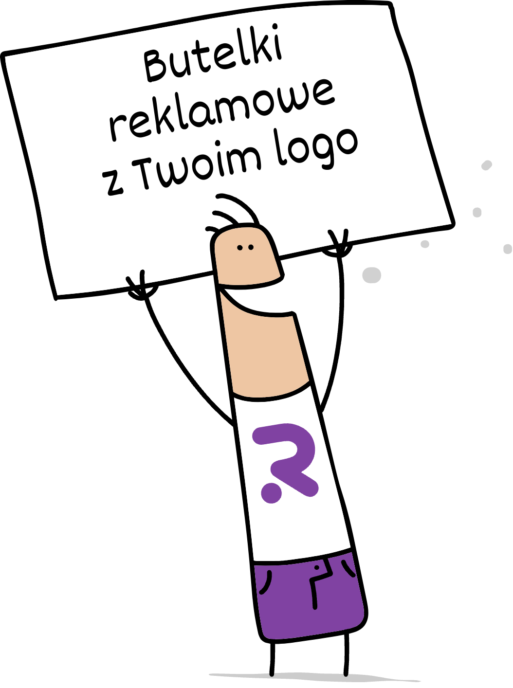 Buddy trzymający napis butelki reklamowe z Twoim logo